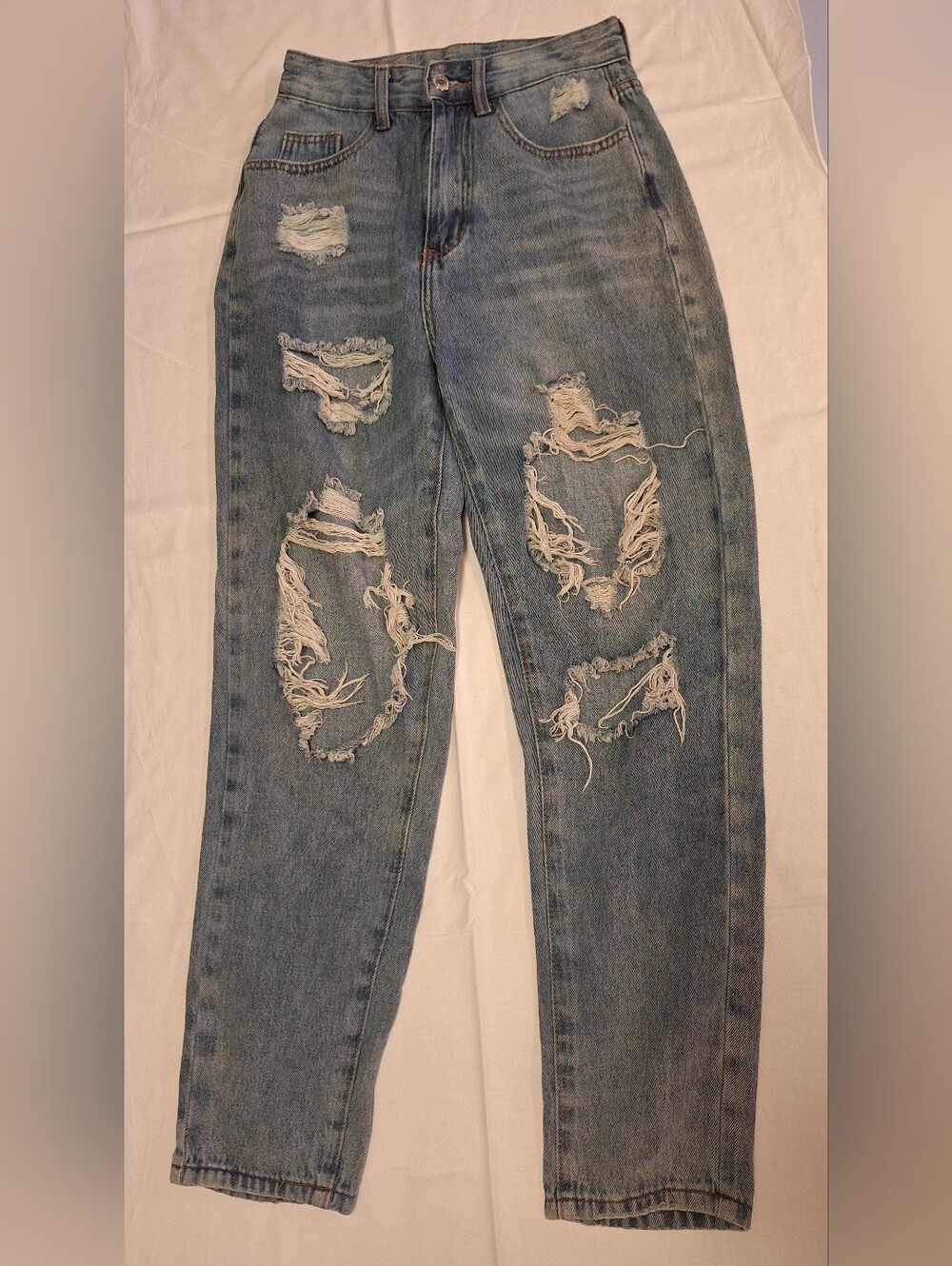 SHEIN Light Blue Ripped Boyfriend Jeans